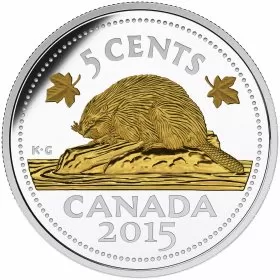 2015 Canadian 5-Cent Legacy of the Canadian Nickel: The Beaver - 1 oz Fine Silver & Gold-plated Coin