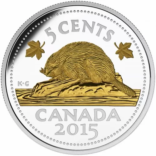 2015 Canadian 5-Cent Legacy of the Canadian Nickel: The Beaver - 1 oz Fine Silver & Gold-plated Coin