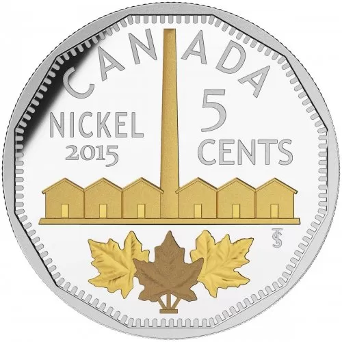 2015 Canadian 5-Cent Legacy of the Canadian Nickel: The Identification of Nickel - 1 oz Fine Silver & Gold-plated Coin