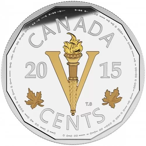 2015 Canadian 5-Cent Legacy of the Canadian Nickel: The Victory Coin - 1 oz Fine Silver & Gold-plated Coin