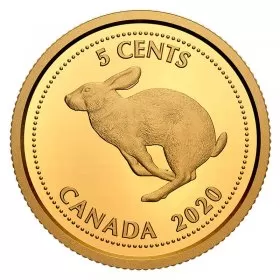2020 Canadian 5-Cent Tribute to Alex Colville Series: 1967 Rabbit Nickel 1/10 oz Pure Gold Coin