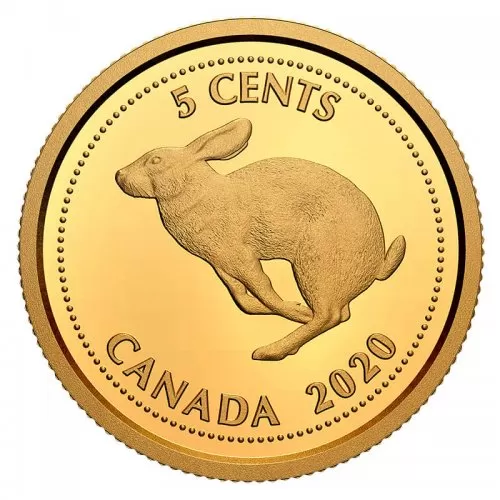 2020 Canadian 5-Cent Tribute to Alex Colville Series: 1967 Rabbit Nickel 1/10 oz Pure Gold Coin