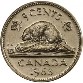 1968 Canadian 5-Cent Beaver Nickel Coin (Brilliant Uncirculated)