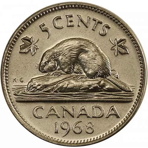 1968 Canadian 5-Cent Beaver Nickel Coin (Brilliant Uncirculated)