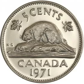 1971 Canadian 5-Cent Beaver Nickel Coin (Brilliant Uncirculated)