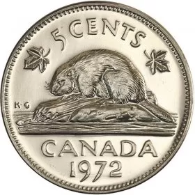 1972 Canadian 5-Cent Beaver Nickel Coin (Brilliant Uncirculated)