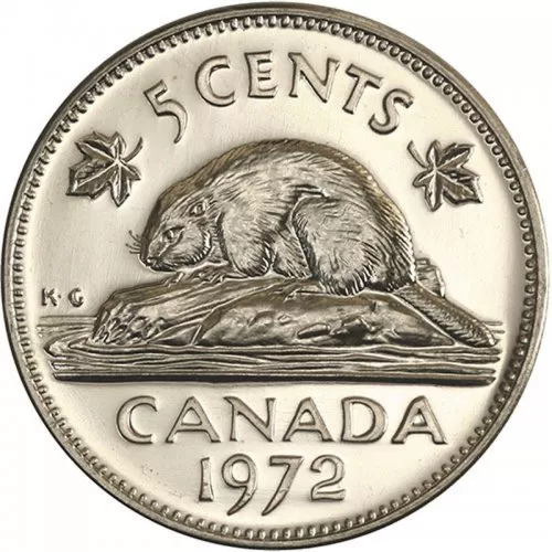 1972 Canadian 5-Cent Beaver Nickel Coin (Brilliant Uncirculated)