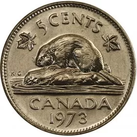 1973 Canadian 5-Cent Beaver Nickel Coin (Brilliant Uncirculated)