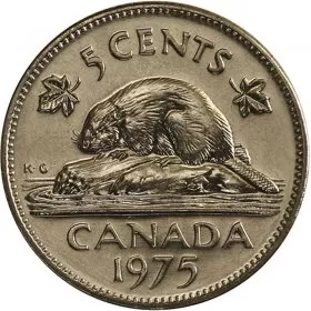 1975 Canadian 5-Cent Beaver Nickel Coin (Brilliant Uncirculated)