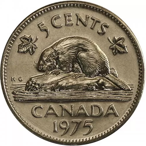1975 Canadian 5-Cent Beaver Nickel Coin (Brilliant Uncirculated)