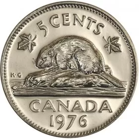 1976 Canadian 5-Cent Beaver Nickel Coin (Brilliant Uncirculated)