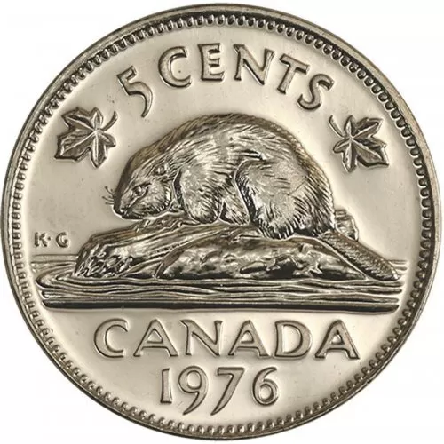 1976 Canadian 5-Cent Beaver Nickel Coin (Brilliant Uncirculated)