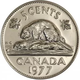 1977 LOW 7 Canadian 5-Cent Beaver Nickel Coin (Brilliant Uncirculated)