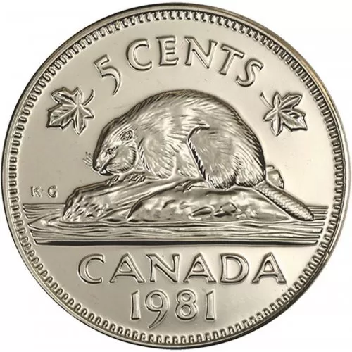 1981 Canadian 5-Cent Beaver Nickel Coin (Brilliant Uncirculated)