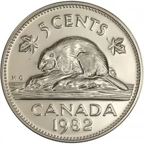 1982 Canadian 5-Cent Beaver Nickel Coin (Brilliant Uncirculated)
