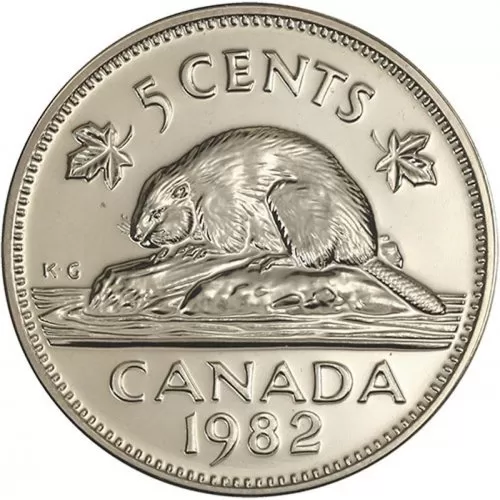 1982 Canadian 5-Cent Beaver Nickel Coin (Brilliant Uncirculated)