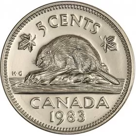 1983 Canadian 5-Cent Beaver Nickel Coin (Brilliant Uncirculated)