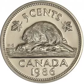 1986 Canadian 5-Cent Beaver Nickel Coin (Brilliant Uncirculated)