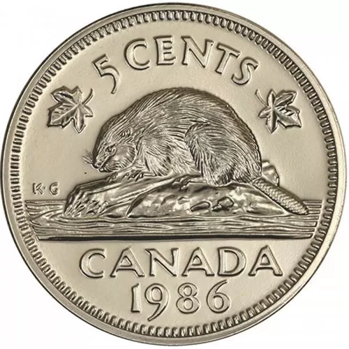 1986 Canadian 5-Cent Beaver Nickel Coin (Brilliant Uncirculated)