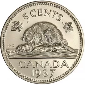 1987 Canadian 5-Cent Beaver Nickel Coin (Brilliant Uncirculated)