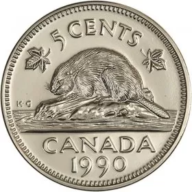 1990 Canadian 5-Cent Beaver Nickel Coin (Brilliant Uncirculated)