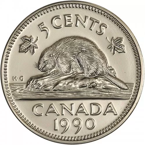 1990 Canadian 5-Cent Beaver Nickel Coin (Brilliant Uncirculated)