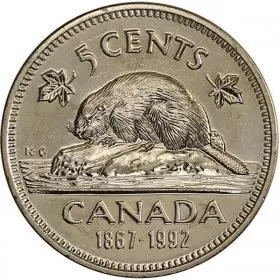 1992 (1867-) Canadian 5-Cent Beaver/Confederation 125th Anniv Nickel Coin (Brilliant Uncirculated)