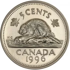 1996 NEAR 6 Canadian 5-Cent Beaver Nickel Coin (Brilliant Uncirculated)