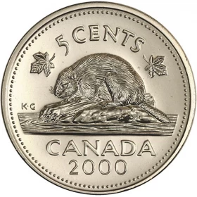 2000 Canadian 5-Cent Beaver Nickel Coin (Brilliant Uncirculated)