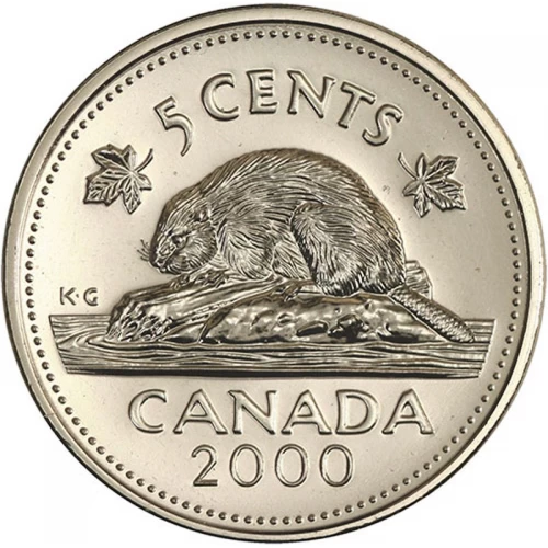 2000 Canadian 5-Cent Beaver Nickel Coin (Brilliant Uncirculated)