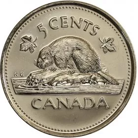 2002-P (1952-) Canadian 5-Cent Beaver/Queen's 50th Anniv Nickel Coin (Brilliant Uncirculated)