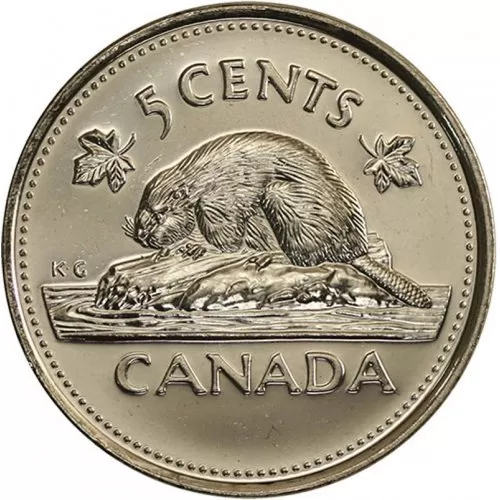 2002-P (1952-) Canadian 5-Cent Beaver/Queen's 50th Anniv Nickel Coin (Brilliant Uncirculated)