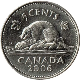 2006 Canadian 5-Cent Beaver No RCM Logo Nickel Coin (Brilliant Uncirculated)