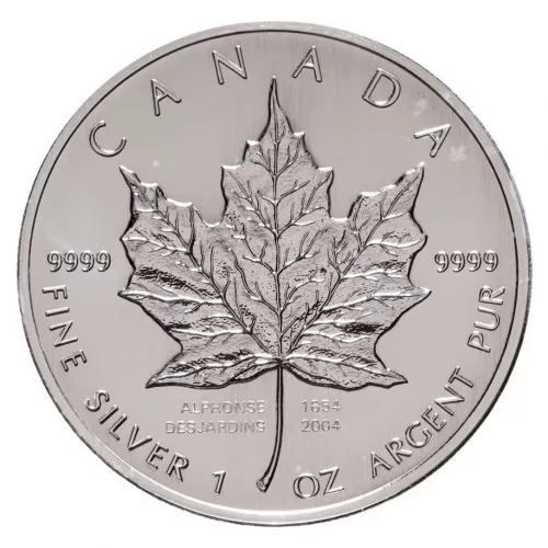 2004 Canada $5 Silver Maple Leaf Bullion Replica with Desjardins Privy Mark 1 oz Fine Silver Proof Coin