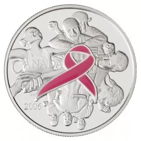 2006 Canadian $5 Pink Ribbon/Breast Cancer Awareness Enamel-Effect Silver Coin