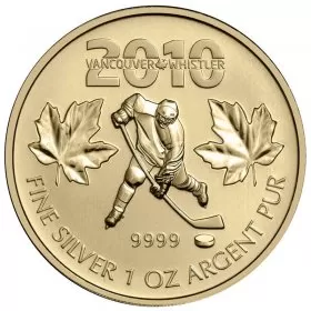 2010 Canadian $5 Vancouver Olympic Hockey Gold 1 oz Fine Silver & Gold-plated Coin 