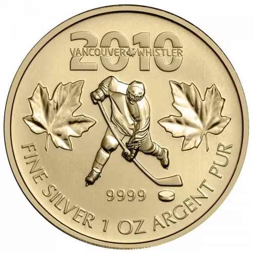 2010 Canadian $5 Vancouver Olympic Hockey Gold 1 oz Fine Silver & Gold-plated Coin 