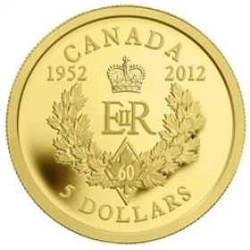 2012 Canada Pure Gold $5 Dollar Coin - Queen's Diamond Jubilee Royal Cypher-no outside box