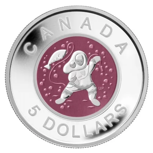 2013 Canada Fine Silver $5 Coin - Mother and Baby Ice Fishing