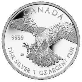 2014 Canadian $5 Peregrine Falcon - 1 oz Fine Silver Coin-no outside box & coin is toned