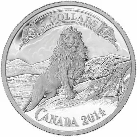 2014 Canadian $5 Canadian Bank Notes Series: Lion on the Mountain - Fine Silver Coin - lightly toned