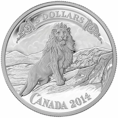 2014 Canadian $5 Canadian Bank Notes Series: Lion on the Mountain - Fine Silver Coin - lightly toned