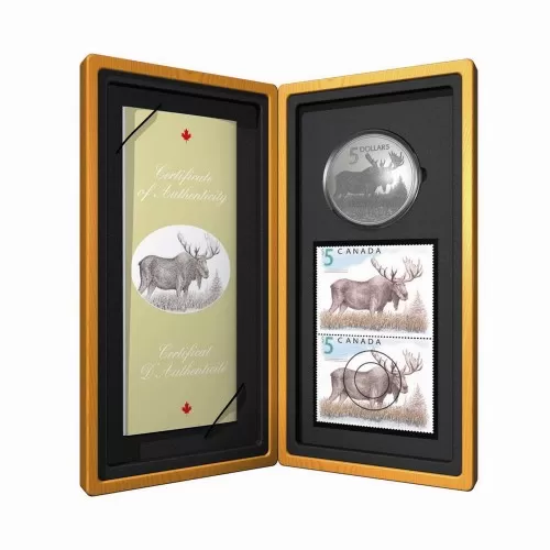 2004 Canada Limited Edition Fine Silver $5 Coin & Stamp Set - The Majestic Moose