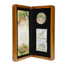 2005 Canadian $5 White-tailed Deer & Fawn Limited Edition Silver Coin & Stamp Set