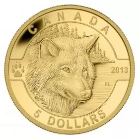 2013 Canada Pure Gold $5 Dollar Coin - O Canada Series: The Wolf