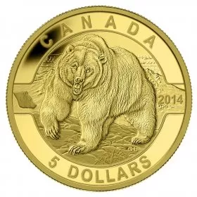 2014 Canadian $5 O Canada Series: Grizzly Bear - 1/10 oz Pure Gold Coin