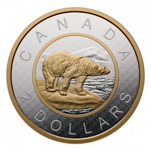 2015 Canadian $2 Big Coin Series: Polar Bear 5-ounce Fine Silver & Gold-plated Toonie Coin