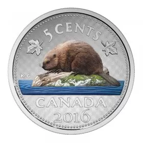2016 Canadian 5-Cent Big Coin Series: Beaver 5-ounce Fine Silver Coloured Coin
