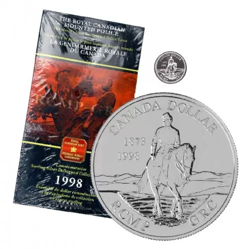 1998 (1873-) Canadian $1 RCMP Commemorative Sterling Silver Dollar Coin & Collector Pin Set