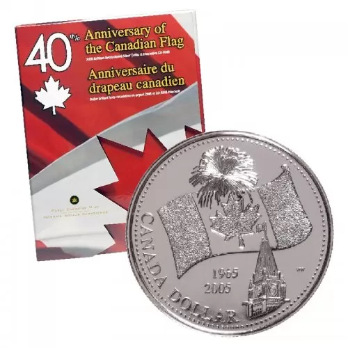 2005 (1965-) Canadian $1 40th Anniv of the Flag Silver Dollar Coin & CD-ROM Gift Set (Brilliant Uncirculated)